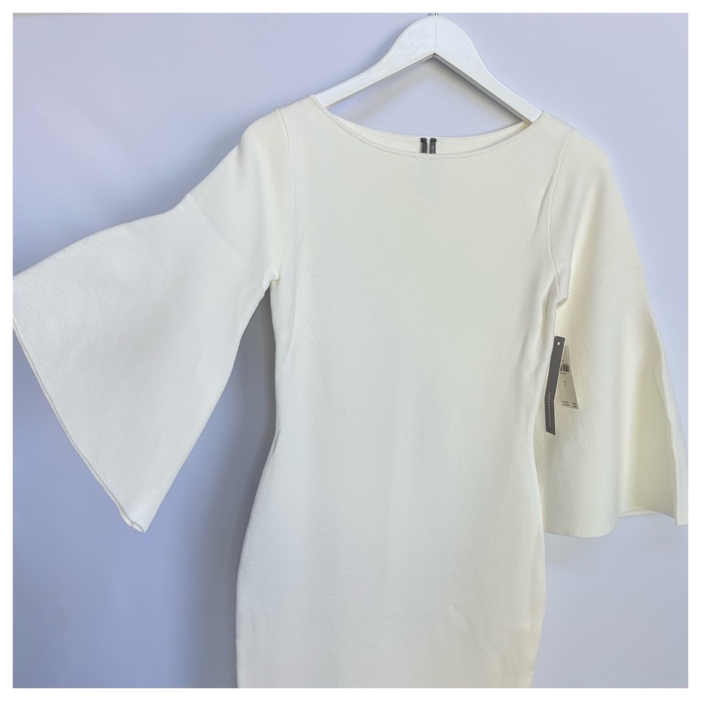 NWT Anthropologie Fluted-Sleeve Elegant Soft Knit Sweater Midi Dress in Ivory, S - Picture 9 of 16